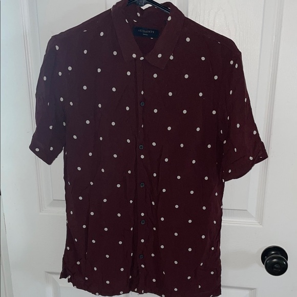 All Saints Other - AllSaints Burgundy Short-Sleeve Polka Dot Button-Down Shirt
